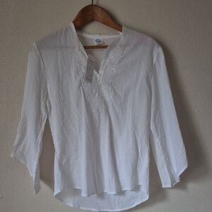 White V-Neck Blouse with Embroidered Detail